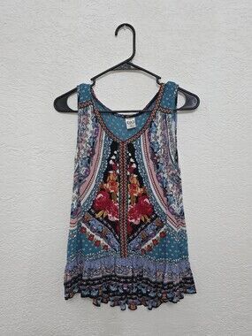 Bila Teal Floral Print Sleeveless Tank